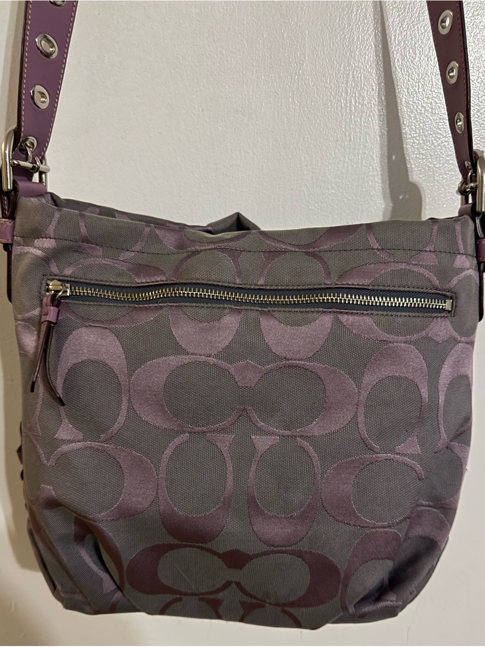Vintage Coach Purple & Grey Signature Shoulder Bag *See Description*